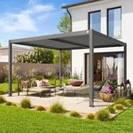 PRIMEYARD 4x4m Pergola in Perlgrau; mit Lamellendach in Perlgrau - (400128)