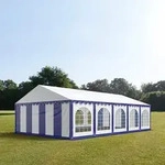 TOOLPORT PRO 5x10m Partyzelt, PVC-Plane, blau-wei&szlig;, mit Bodenrahmen - (7169)