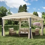 TOOLPORT Sunset 4x4 m Softtop Gartenpavillon, inkl. 4 Seitenteile, champagnerfarben -