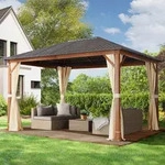 TOOLPORT Forest 3x4 m Hardtop Gartenpavillon, inkl. 4 Seitenteile, champagnerfarben -