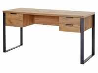 Schreibtisch, Eiche, Metall, 3 Schubladen, rechteckig, Kufe, Flachrohr,...