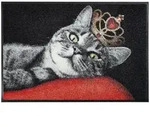 wash+dry FU&szlig;MATTE Royal Cat, Rot, Schwarz, Textil, Katze, rechteckig, 50x75 cm,