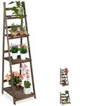 Relaxdays Blumentreppe, Dunkelbraun, Holz, 41x160x49 cm, Wohnzimmer,