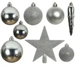 Christbaumkugel-Set, Silber, Kunststoff, 33-teilig, 6 cm Schubladen, Dekoration,