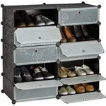 Relaxdays Schuhschrank, Schwarz, Kunststoff, Metall, 94x90x36.5 cm, Garderobe,