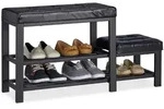 Relaxdays Schuhbank, Schwarz, Metall, Holzwerkstoff, Textil, 90.5x50x30.5 cm,
