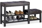 Relaxdays Schuhbank, Braun, Metall, Holzwerkstoff, Textil, 90.5x50x30.5 cm,