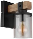 Globo Wandleuchte Lila, Grau, Schwarz, Dunkelbraun, Holz, Metall, Glas, 17x22.5x10