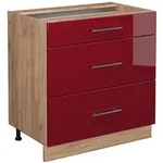Vicco K&uuml;chenunterschrank, Bordeaux, Honigeiche, Holzwerkstoff, 3 F&auml;cher, 3