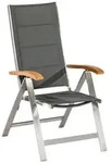 Gardenson Gartenklappsessel Ferrara, Grau, Silber, Akazie, Holz, Metall, Textil,