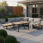 Gardenson Loungegarnitur, Anthrazit, Braun, Grau, Textil, 17-teilig, Akazie,