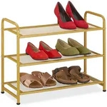 Relaxdays Schuhregal, Gold, Metall, 60x48x25 cm, Garderobe, Schuhaufbewahrung,