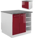 Vicco K&uuml;cheninsel, Bordeaux, Wei&szlig;, Holzwerkstoff, Rechteckig, 90x82x82 cm,...