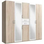 P & B Kleiderschrank Diver, Wei&szlig;, Eiche, Holz, Glas, Holzwerkstoff, 4 F&auml;cher, 2
