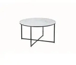 Livetastic Couchtisch, Schwarz, Wei&szlig;, Metall, Glas, Marmoroptik, rund, Kufe, 45 cm,
