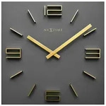 Nextime Wanduhr, Grau, Gold, Holz, 34.5x34.5x4 cm, RoHS, CE, 3D-Zahlen, Dekoration,