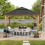 Modante Pavillon, Holz, Zeder, 336x287x336 cm, wetterfest, Sonnen- & Sichtschutz,