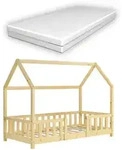 [en.casa] Hausbett, Natur, Textil, Kiefer, 70x140 cm, Kinder- & Jugendzimmer,