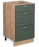 Vicco K&uuml;chenunterschrank, Gr&uuml;n, Eiche, Holzwerkstoff, 3 F&auml;cher, 3 Schubladen,