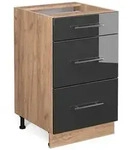 Vicco K&uuml;chenunterschrank, Schwarz Hochglanz, Honigeiche, Holzwerkstoff, 3...