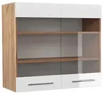 Vicco K&uuml;chenglasschrank, Wei&szlig; Hochglanz, Honigeiche, Holzwerkstoff, 3 F&auml;cher,