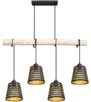 Globo H&auml;ngeleuchte Ablona, Gold, Schwarz, Natur, Holz, Metall, 17x120x85 cm,...