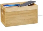 Relaxdays Kabelbox, Hellbraun, Holz, 25.5x14x14 cm, Arbeitszimmer, B&uuml;rozubeh&ouml;r