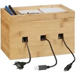 Relaxdays Kabelbox, Hellbraun, Holz, Holzwerkstoff, 25.5x16.5x14 cm, Arbeitszimmer,