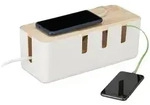 Relaxdays Kabelbox, Wei&szlig;, Kunststoff, Holz, 30x11.5x12.5 cm, Arbeitszimmer,
