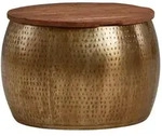 Mid.you Couchtisch, Gold, Holz, Mangoholz, massiv, rund, Sockel, 60x40x60 cm,