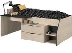 Parisot Meuble Hochbett, Eiche, Schwarz, Holz, 90x200 cm, Kinder- & Jugendzimmer,
