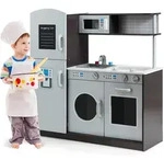 Costway Kinderk&uuml;che, Grau, Holz, 81x84x28 cm, Spielzeug, Kinderspielzeug,