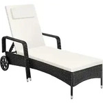 tectake Rattan-Sonnenliege,, Schwarz, Beige, Kunststoff, 70x33x200 cm, Gartenm&ouml;bel,