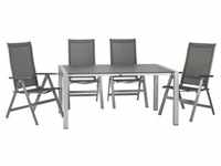 Acamp Gartenset, Grau, Platin, Metall, Textil, 98x74x160+60 cm, Tisch ausziehbar,
