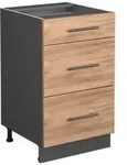 Vicco K&uuml;chenunterschrank, Eiche, Anthrazit, Holzwerkstoff, 3 F&auml;cher, 3...