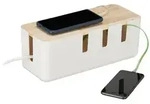 Relaxdays Kabelbox, Wei&szlig;, Kunststoff, Holz, 30.5x11.5x12.5 cm, Arbeitszimmer,