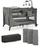 Kinderkraft Reisebett Joy 2, Dunkelgrau, 60x120 cm, zusammenklappbar, Ausstieg,