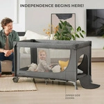 Kinderkraft Reisebett Joy 2, Beige, 60x120 cm, zusammenklappbar, Ausstieg,
