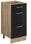 Vicco K&uuml;chenunterschrank, Schwarz Hochglanz, Honigeiche, Holzwerkstoff, 3...