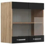 Vicco K&uuml;chenglasschrank, Schwarz Hochglanz, Honigeiche, Holzwerkstoff, 1...
