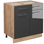 Vicco K&uuml;chenunterschrank, Schwarz Hochglanz, Honigeiche, Holzwerkstoff, 1...