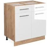 Vicco K&uuml;chenunterschrank, Wei&szlig; Hochglanz, Honigeiche, Holzwerkstoff, 1...