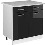 Vicco K&uuml;chenunterschrank, Schwarz Hochglanz, Wei&szlig;, Holzwerkstoff, 1 F&auml;cher, 2