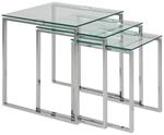 Beistelltischset Katrine, Klar, Chrom, Glas, 3-teilig, quadratisch, eckig, Kufe,