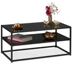 Relaxdays Couchtisch, Schwarz, Metall, Holzwerkstoff, Glas, 90x42x50 cm, Wohnzimmer,
