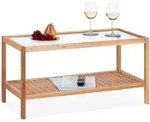 Relaxdays Beistelltisch, Hellbraun, Holz, Glas, 80x40x40 cm, Wohnzimmer,
