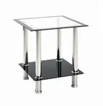 Beistelltisch, Schwarz, Edelstahl, Metall, Glas, quadratisch, rund, 40x46x40 cm,