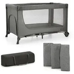Kinderkraft Reisebett Joy 2, Dunkelgrau, 60x120 cm, zusammenklappbar, Ausstieg,