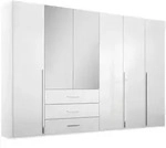 home24 Dreht&uuml;renschrank, Wei&szlig;, Wei&szlig; Hochglanz, Glas, Holzwerkstoff, 10...
