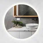 Tulup Led, Blaugrau, Glas, Rund, 40x40x2.4 cm, Spiegel, Wandspiegel